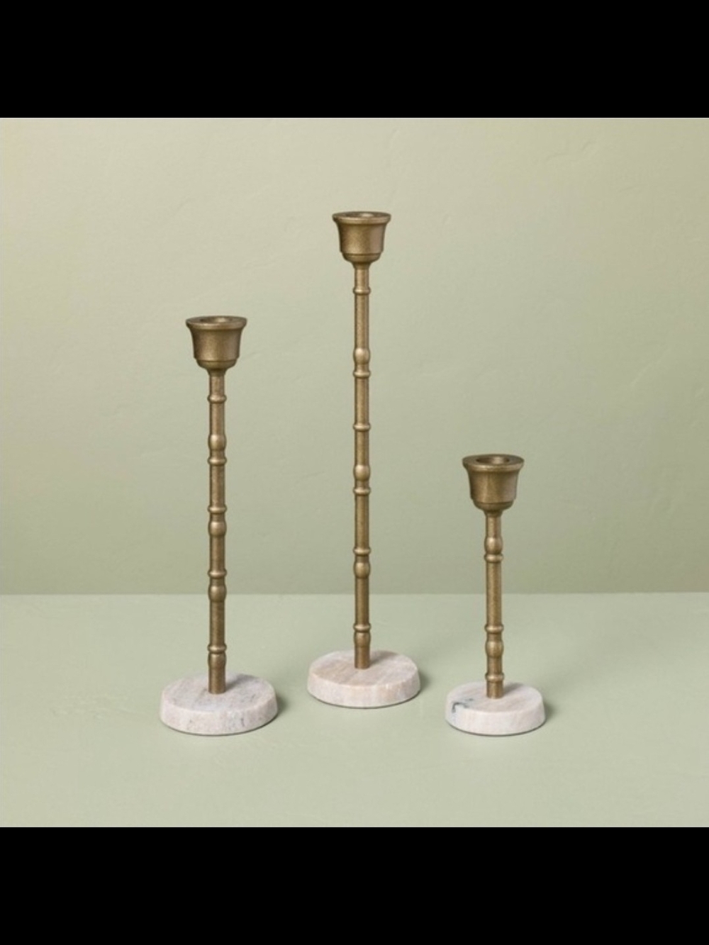 Magnolia Brass and Marble Taper Candle Holders - Set of 3